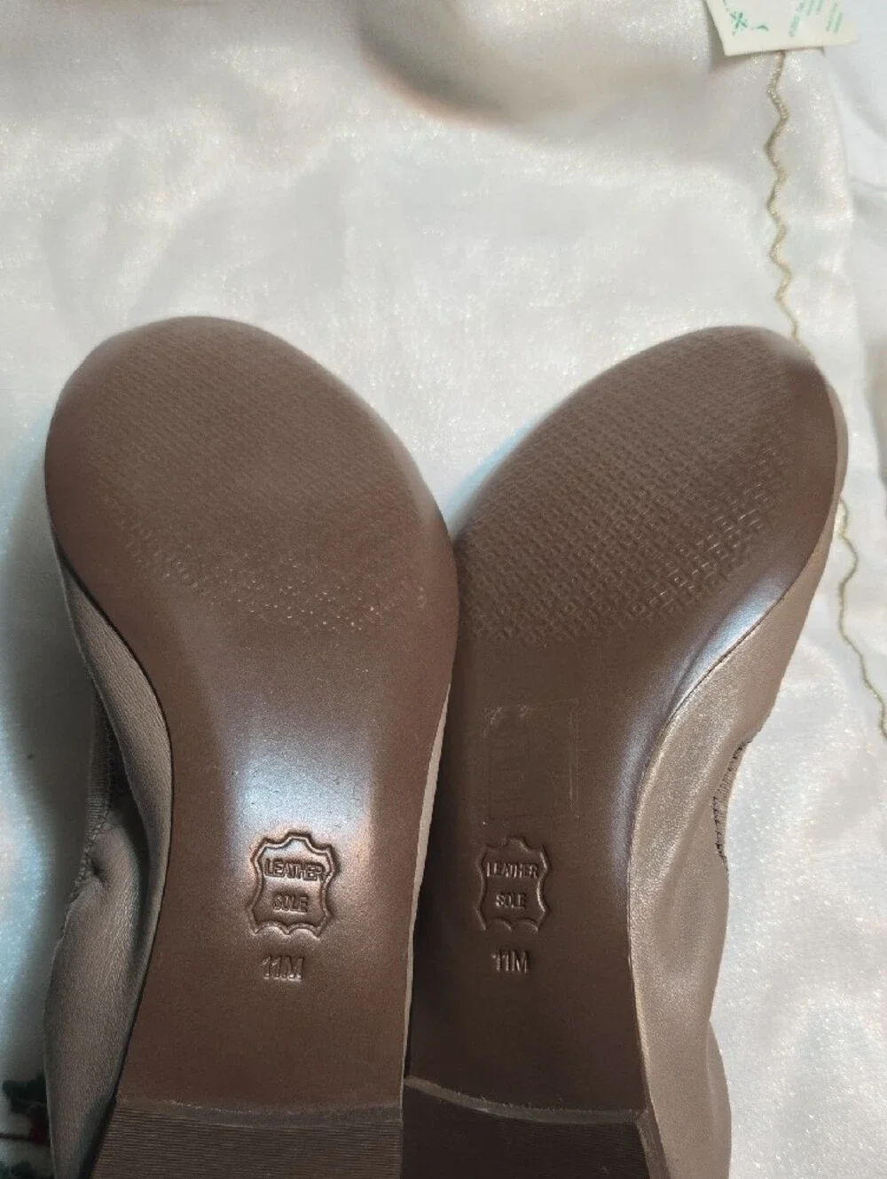 Tory Burch Taupe Patent & Leather Logo Ballet Flats